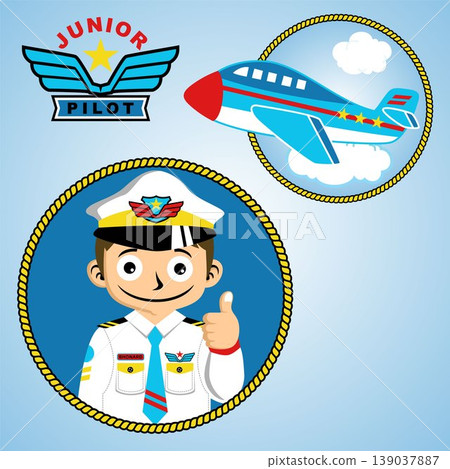 young pilot with plane and wings logo, vector cartoon illustration young pilot with plane and wings logo, vector cartoon illustration 139037887