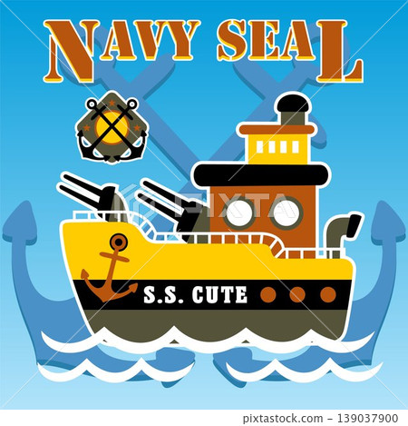 vector cartoon illustration of warship on anchor background 139037900