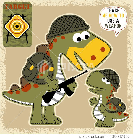 Funny dinosaurs in soldier costume, vector cartoon illustration 139037902