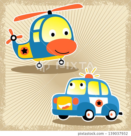 funny transportation cartoon vector, patrol car with helicopter funny transportation cartoon vector, patrol car with helicopter 139037932
