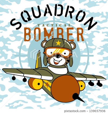 funny cat pilot cartoon vector on military airplane funny cat pilot cartoon vector on military airplane 139037936