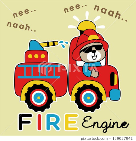 Vector illustration of cartoon bear on firetruck Vector illustration of cartoon bear on firetruck 139037941