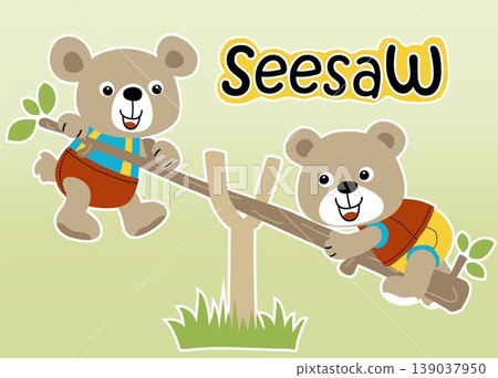 two bear playing seesaw, vector cartoon illustration two bear playing seesaw, vector cartoon illustration 139037950