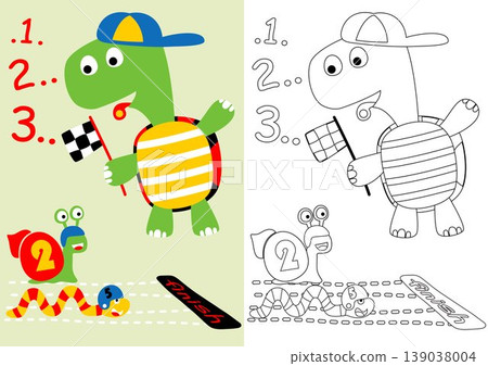 vector cartoon of animals run competition, coloring book or page vector cartoon of animals run competition, coloring book or page 139038004