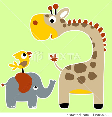 vector cartoon of giraffe, elephant and bird vector cartoon of giraffe, elephant and bird 139038029