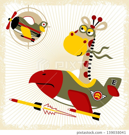 vector cartoon of giraffe on fighter jet 139038041