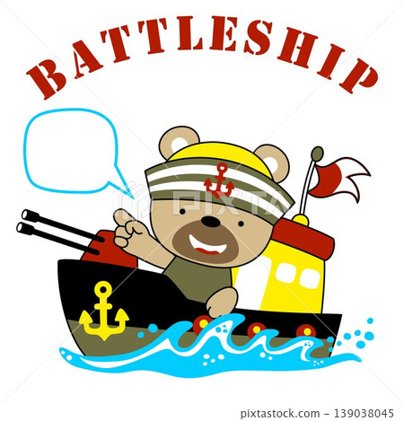 vector cartoon of cute bear the navy army on battleship vector cartoon of cute bear the navy army on battleship 139038045