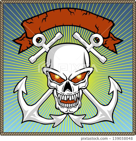 vector of skull with two anchors and ribbon in rope border frame vector of skull with two anchors and ribbon in rope border frame 139038048