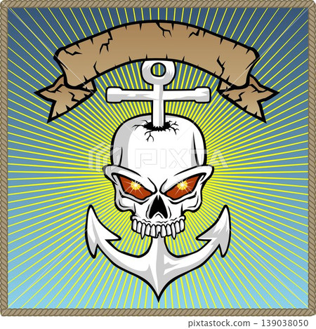 vector of anchor pierces the skull with ribbon on rope border frame vector of anchor pierces the skull with ribbon on rope border frame 139038050