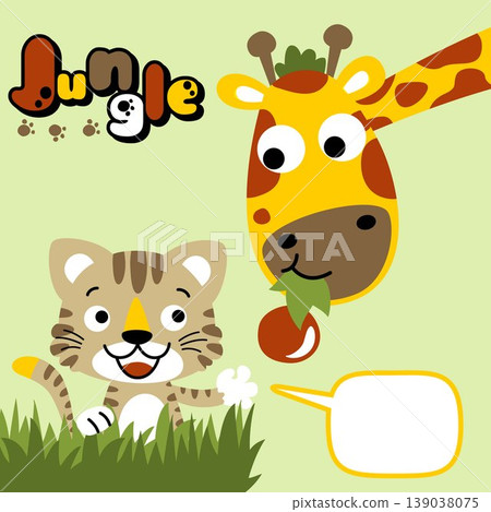 vector cartoon of funny tiger with giraffe 139038075