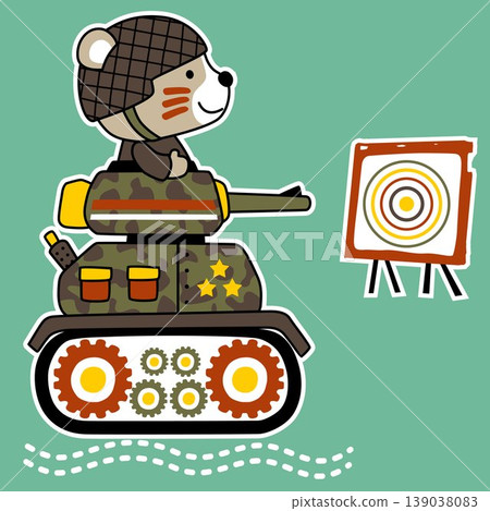Cute bear in soldier uniform driving armored vehicle, vector cartoon illustration Cute bear in soldier uniform driving armored vehicle, vector cartoon illustration 139038083