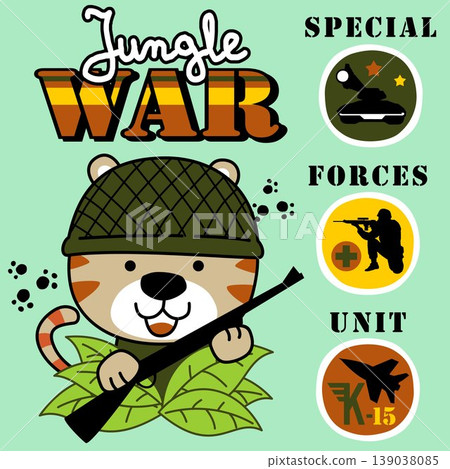 vector cartoon of cute tiger soldier holding weapon with military elements 139038085