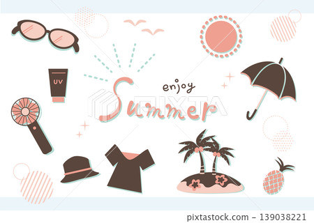 復古可愛夏季生活方式配件插畫套裝 139038221