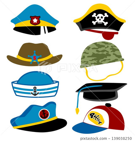 Set of different profession cap, vector cartoon illustration Set of different profession cap, vector cartoon illustration 139038250