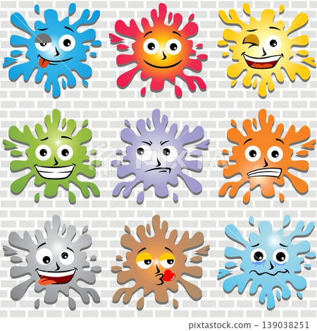 Colorful splash expression on brick wall background, wallpaper, vector cartoon illustration Colorful splash expression on brick wall background, wallpaper, vector cartoon illustration 139038251