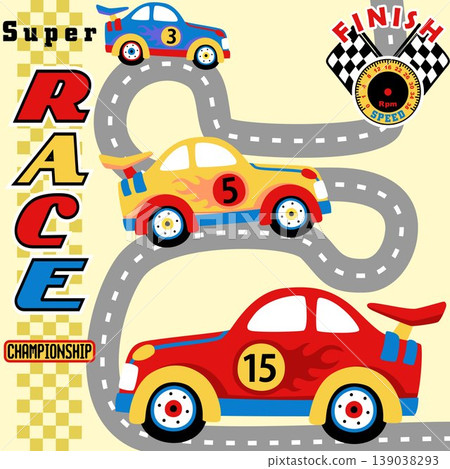 Race cars on track, car racing elements, vector cartoon illustration 139038293