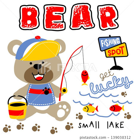 Teddy bear fishing, vector cartoon illustration 139038312