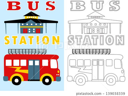bus station cartoon, vector cartoon for coloring page or book bus station cartoon, vector cartoon for coloring page or book 139038339