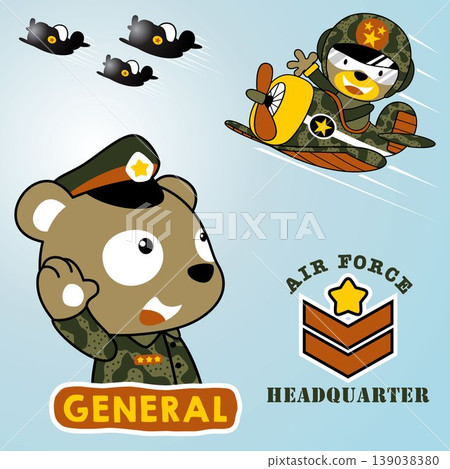 Air force squadron with cute bear in military costume. Kids t shirt design, vector cartoon illustration 139038380