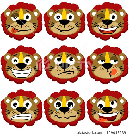 Set of funny lion facial expressions, vector cartoon illustration Set of funny lion facial expressions, vector cartoon illustration 139038389