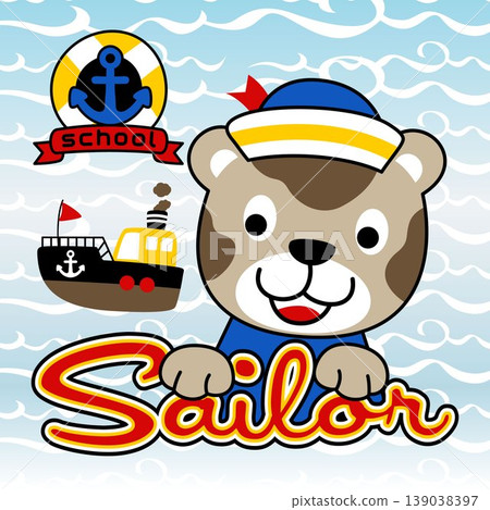Funny cat in sailor costume, sailing elements , vector cartoon illustration 139038397