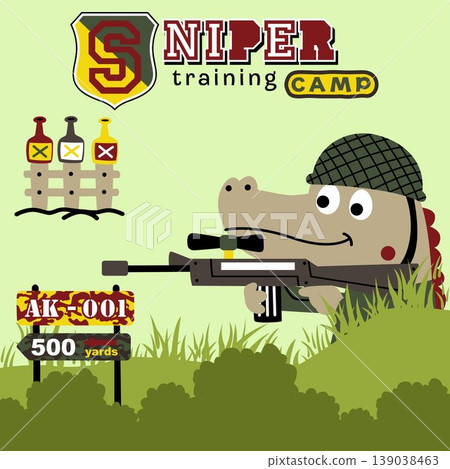 Funny crocodile in soldier costume with weapon, vector cartoon illustration 139038463