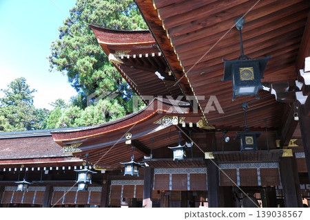 Taga Taisha Shrine in Shiga Prefecture, affectionately known as "Otaga-san": Close-up of the roof eaves of the main hall. Taga Taisha Shrine in Shiga Prefecture, affectionately known as "Otaga-san": Close-up of the roof eaves of the main hall. 139038567