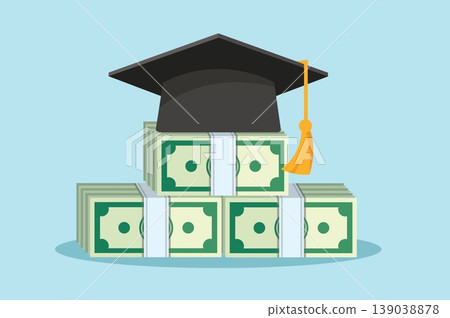 Graduation cap with money and coins for education investment Graduation cap with money and coins for education investment 139038878