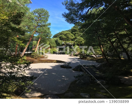 光影交錯的日式庭園，松樹與白沙交相輝映的寧靜日式景觀。 139038899