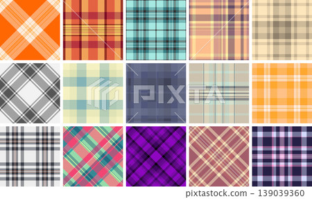 Plaid pack perfect for handkerchiefs. Versatile tartan patterns enhance small accessories. Vector paths ensure precise prints. Plaid pack perfect for handkerchiefs. Versatile tartan patterns enhance small accessories. Vector paths ensure precise prints. 139039360