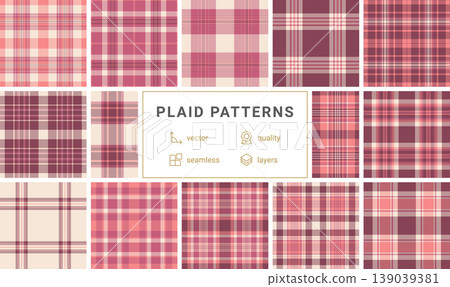 Plaid bundle designed for Independence Day fashion and home textiles. Vector patterns enhance shirts, jackets, blankets, scarves, and digital projects. 139039381