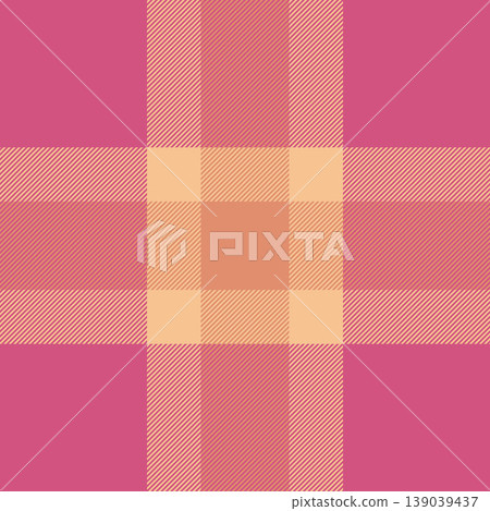 20s vector textile pattern, endless fabric check tartan. Colorful plaid texture seamless background in orange and pink colors. 139039437