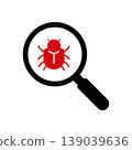 Bug detection concept with magnifying glass. Cybersecurity and malware analysis icon 139039636