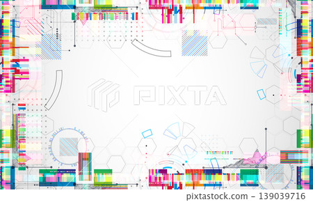 Abstract colorful background with different tech elements and lines. Color chaos. Vector illustration. Abstract colorful background with different tech elements and lines. Color chaos. Vector illustration. 139039716
