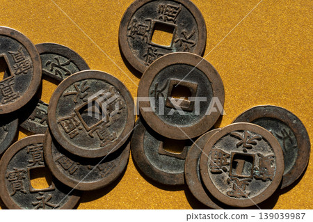 Kan'ei Tsūhō, an old Japanese currency. Kan'ei Tsūhō, an old Japanese currency. 139039987