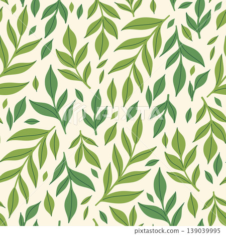 Simple seamless pattern with green leaves. Vector graphics. Simple seamless pattern with green leaves. Vector graphics. 139039995
