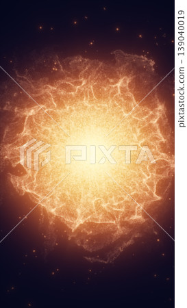 Fiery orange plasma explosion with glowing core and smoky particle cloud, abstract cosmic supernova energy background in space Fiery orange plasma explosion with glowing core and smoky particle cloud, abstract cosmic supernova energy background in space 139040019
