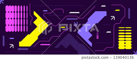Modern Abstract Background with Futuristic Neon Shapes and Technology Concept. Creative Banner Design for Technology and Gaming Events Modern Abstract Background with Futuristic Neon Shapes and Technology Concept. Creative Banner Design for Technology and Gaming Events 139040136