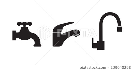Set of water tap silhouettes Set of water tap silhouettes 139040298