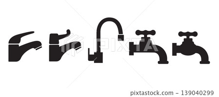 Set of water tap silhouettes Set of water tap silhouettes 139040299