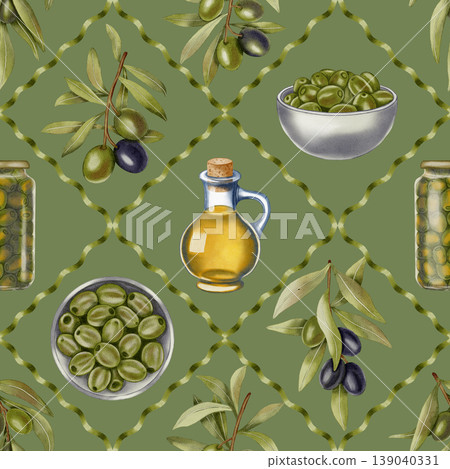 olive, seamless, watercolor 139040331