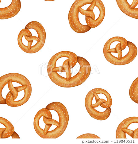 A seamless watercolor pattern featuring hand-drawn pretzels. Perfect for bakeries, cafes, packaging design, store menus and branding, textiles, cookbooks, and recipes. A seamless watercolor pattern featuring hand-drawn pretzels. Perfect for bakeries, cafes, packaging design, store menus and branding, textiles, cookbooks, and recipes. 139040531