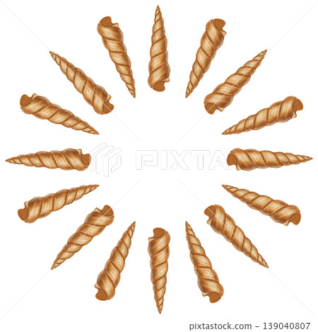 Watercolor wreath made of long spiral seashells. Round marine frame for nautical patterns and summer designs. Children's, nautical, travel themes. Suitable for design, prints, postcards, sea travel Watercolor wreath made of long spiral seashells. Round marine frame for nautical patterns and summer designs. Children's, nautical, travel themes. Suitable for design, prints, postcards, sea travel 139040807
