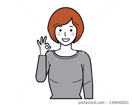 Facing forward. A young woman in a T-shirt making an OK sign. Part 2 Facing forward. A young woman in a T-shirt making an OK sign. Part 2 139040881