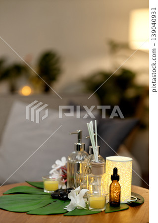 Spa wellness items home decor for ultimate relaxation tranquil atmosphere with essential oils aromatic candles 139040931