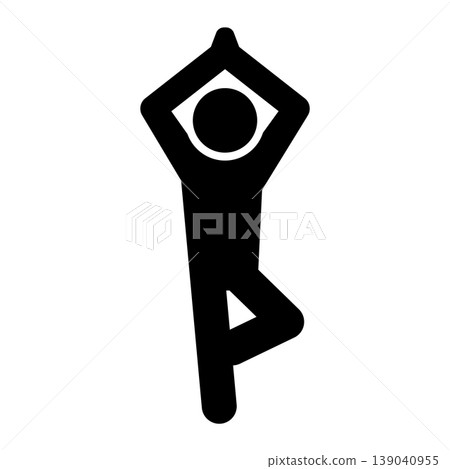 Monochrome icon of a person performing the yoga tree pose (balance, concentration, health, silhouette, vector material) Monochrome icon of a person performing the yoga tree pose (balance, concentration, health, silhouette, vector material) 139040955