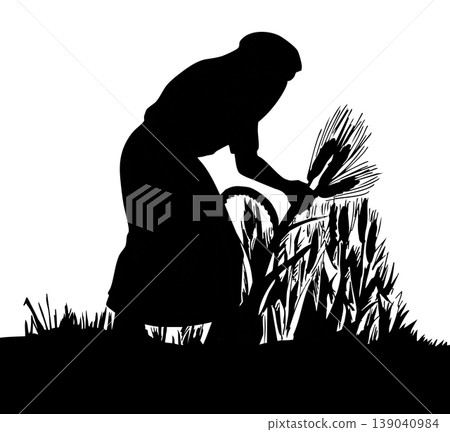 Vector drawing. Woman reaps a wheat Vector drawing. Woman reaps a wheat 139040984