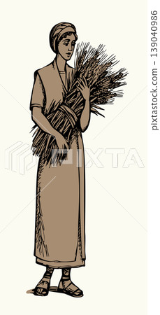 Vector drawing. Woman with wheat Vector drawing. Woman with wheat 139040986