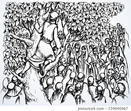 Vector drawing. Zacchaeus on the tree 139040987