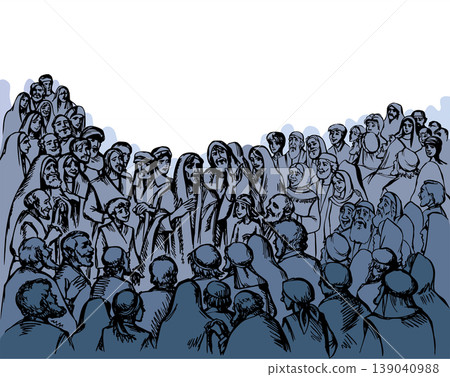Vector drawing. People listening a speaker Vector drawing. People listening a speaker 139040988